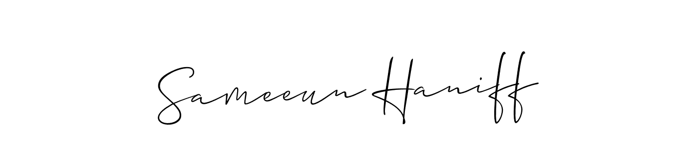 Also You can easily find your signature by using the search form. We will create Sameeun Haniff name handwritten signature images for you free of cost using Allison_Script sign style. Sameeun Haniff signature style 2 images and pictures png