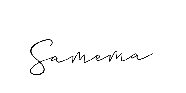 Use a signature maker to create a handwritten signature online. With this signature software, you can design (Allison_Script) your own signature for name Samema. Samema signature style 2 images and pictures png