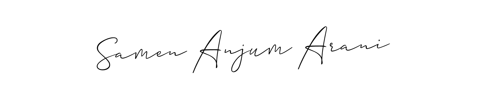 This is the best signature style for the Samen Anjum Arani name. Also you like these signature font (Allison_Script). Mix name signature. Samen Anjum Arani signature style 2 images and pictures png