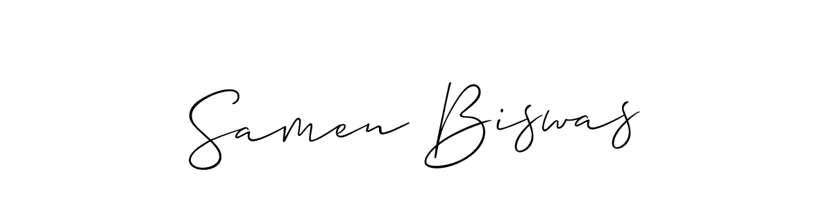 The best way (Allison_Script) to make a short signature is to pick only two or three words in your name. The name Samen Biswas include a total of six letters. For converting this name. Samen Biswas signature style 2 images and pictures png