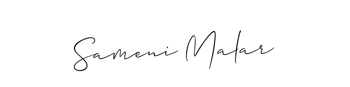 How to Draw Sameni Malar signature style? Allison_Script is a latest design signature styles for name Sameni Malar. Sameni Malar signature style 2 images and pictures png