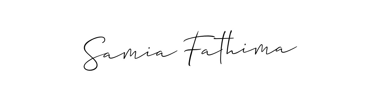 Create a beautiful signature design for name Samia Fathima. With this signature (Allison_Script) fonts, you can make a handwritten signature for free. Samia Fathima signature style 2 images and pictures png