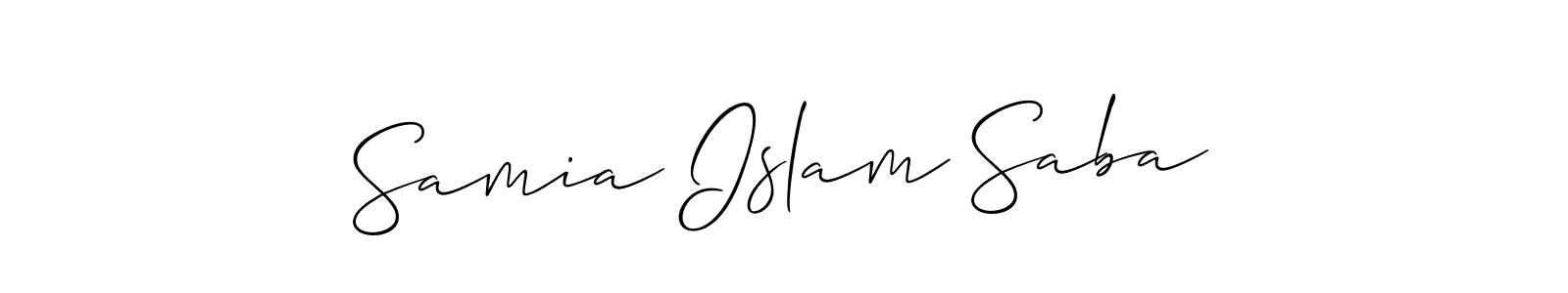 It looks lik you need a new signature style for name Samia Islam Saba. Design unique handwritten (Allison_Script) signature with our free signature maker in just a few clicks. Samia Islam Saba signature style 2 images and pictures png