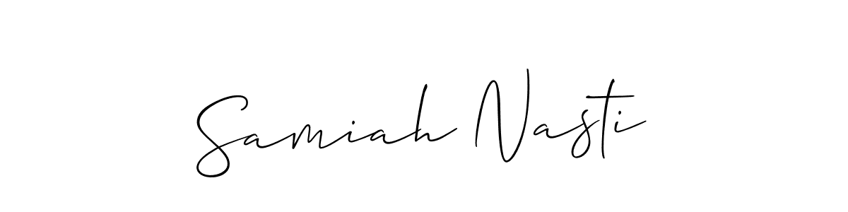 Also we have Samiah Nasti name is the best signature style. Create professional handwritten signature collection using Allison_Script autograph style. Samiah Nasti signature style 2 images and pictures png