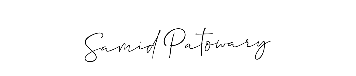 The best way (Allison_Script) to make a short signature is to pick only two or three words in your name. The name Samid Patowary include a total of six letters. For converting this name. Samid Patowary signature style 2 images and pictures png