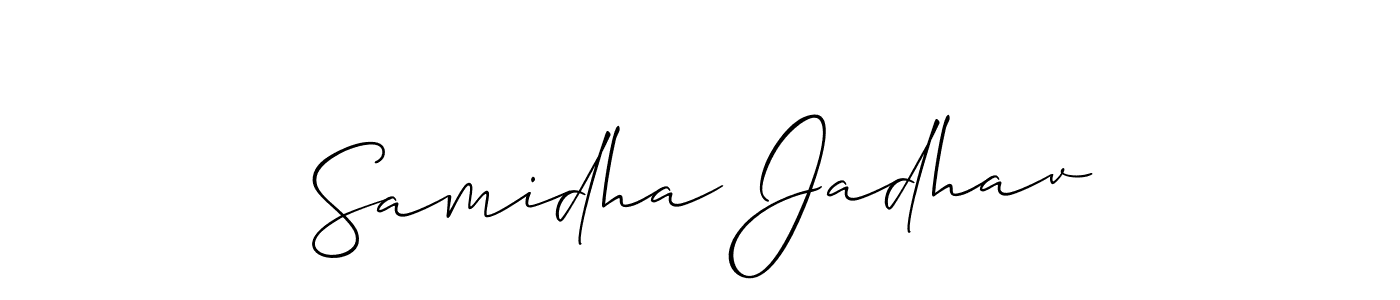 You should practise on your own different ways (Allison_Script) to write your name (Samidha Jadhav) in signature. don't let someone else do it for you. Samidha Jadhav signature style 2 images and pictures png