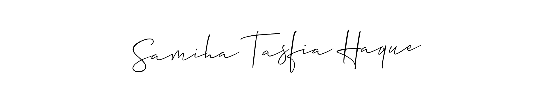 Create a beautiful signature design for name Samiha Tasfia Haque. With this signature (Allison_Script) fonts, you can make a handwritten signature for free. Samiha Tasfia Haque signature style 2 images and pictures png