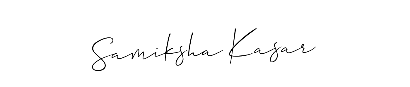 The best way (Allison_Script) to make a short signature is to pick only two or three words in your name. The name Samiksha Kasar include a total of six letters. For converting this name. Samiksha Kasar signature style 2 images and pictures png