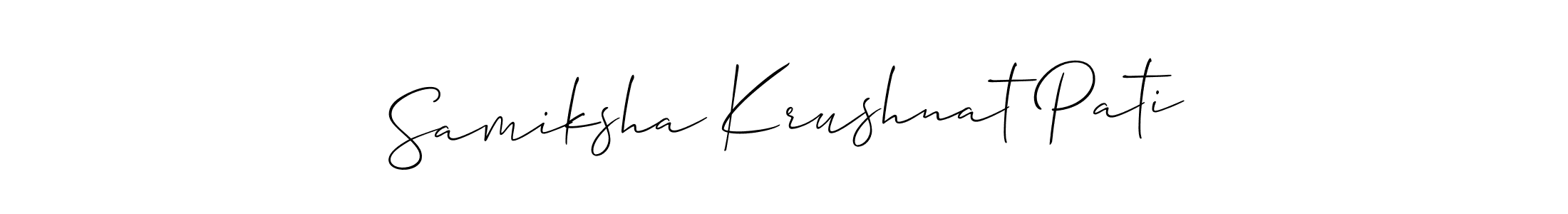 The best way (Allison_Script) to make a short signature is to pick only two or three words in your name. The name Samiksha Krushnat Pati include a total of six letters. For converting this name. Samiksha Krushnat Pati signature style 2 images and pictures png