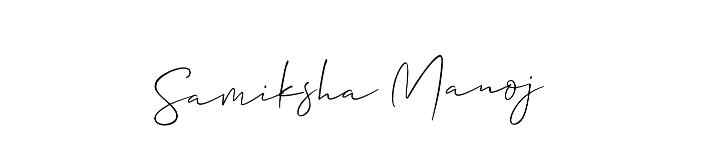 Make a short Samiksha Manoj signature style. Manage your documents anywhere anytime using Allison_Script. Create and add eSignatures, submit forms, share and send files easily. Samiksha Manoj signature style 2 images and pictures png