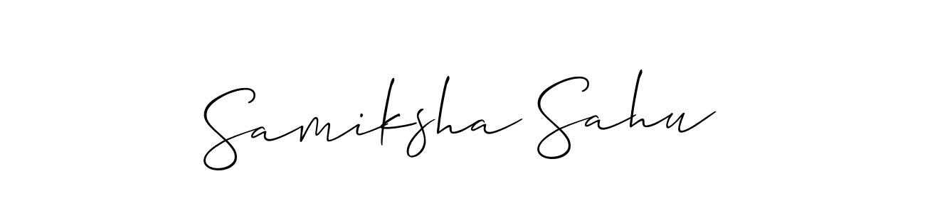 The best way (Allison_Script) to make a short signature is to pick only two or three words in your name. The name Samiksha Sahu include a total of six letters. For converting this name. Samiksha Sahu signature style 2 images and pictures png