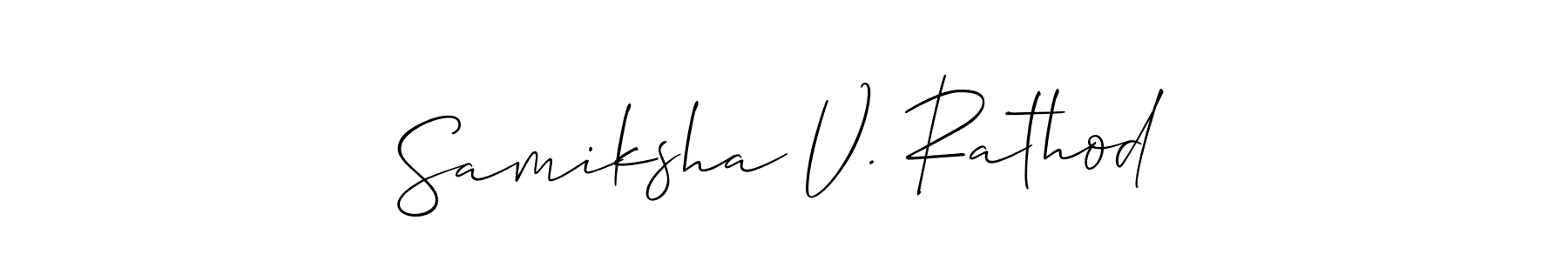 How to make Samiksha V. Rathod name signature. Use Allison_Script style for creating short signs online. This is the latest handwritten sign. Samiksha V. Rathod signature style 2 images and pictures png