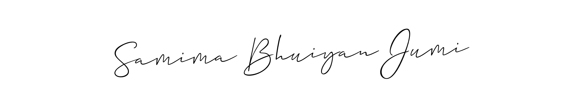 Make a short Samima Bhuiyan Jumi signature style. Manage your documents anywhere anytime using Allison_Script. Create and add eSignatures, submit forms, share and send files easily. Samima Bhuiyan Jumi signature style 2 images and pictures png