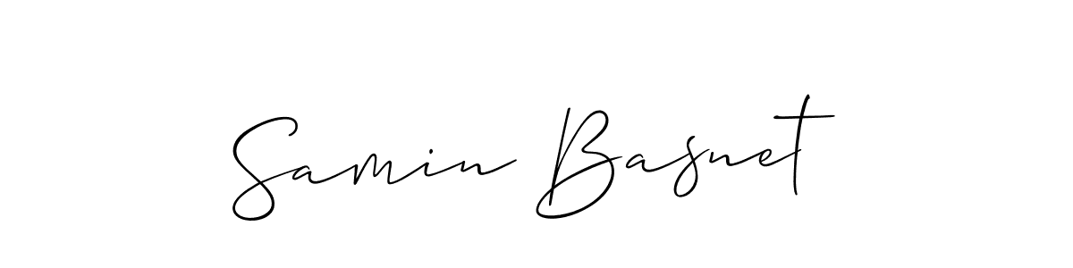 Samin Basnet stylish signature style. Best Handwritten Sign (Allison_Script) for my name. Handwritten Signature Collection Ideas for my name Samin Basnet. Samin Basnet signature style 2 images and pictures png