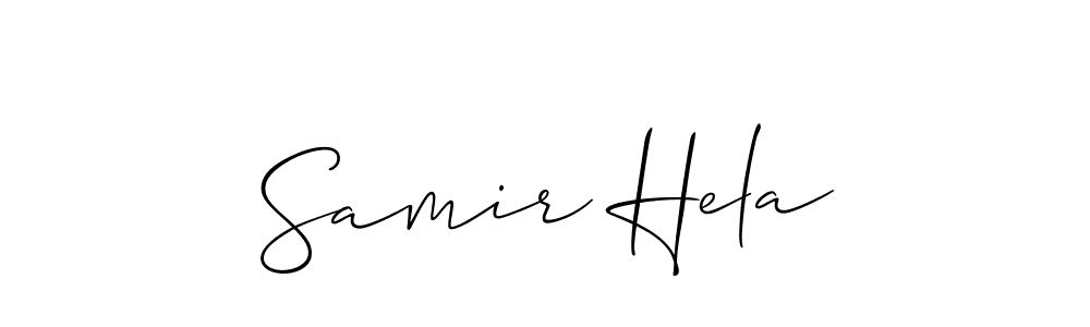 if you are searching for the best signature style for your name Samir Hela. so please give up your signature search. here we have designed multiple signature styles  using Allison_Script. Samir Hela signature style 2 images and pictures png