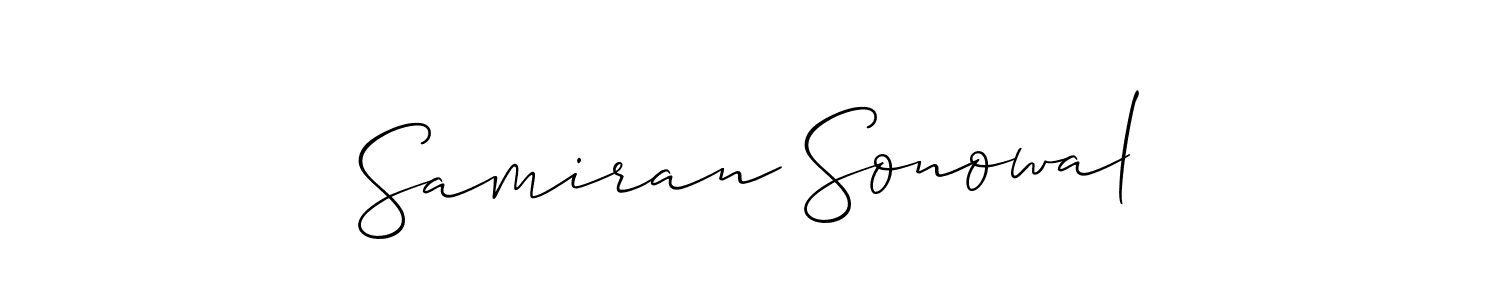 The best way (Allison_Script) to make a short signature is to pick only two or three words in your name. The name Samiran Sonowal include a total of six letters. For converting this name. Samiran Sonowal signature style 2 images and pictures png