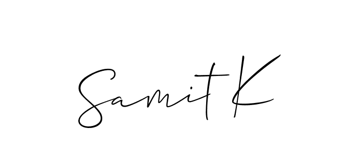 Similarly Allison_Script is the best handwritten signature design. Signature creator online .You can use it as an online autograph creator for name Samit K. Samit K signature style 2 images and pictures png