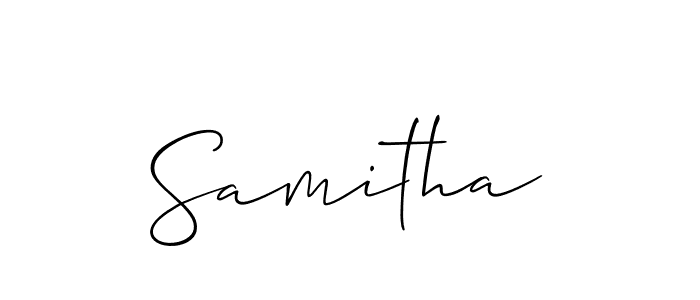 The best way (Allison_Script) to make a short signature is to pick only two or three words in your name. The name Samitha include a total of six letters. For converting this name. Samitha signature style 2 images and pictures png