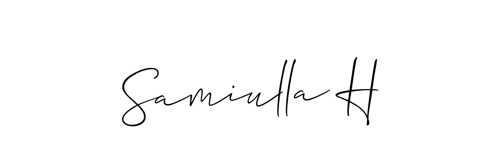 The best way (Allison_Script) to make a short signature is to pick only two or three words in your name. The name Samiulla H include a total of six letters. For converting this name. Samiulla H signature style 2 images and pictures png