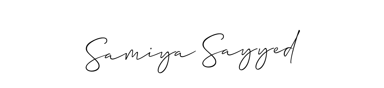 The best way (Allison_Script) to make a short signature is to pick only two or three words in your name. The name Samiya Sayyed include a total of six letters. For converting this name. Samiya Sayyed signature style 2 images and pictures png
