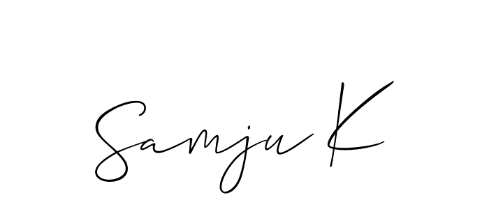 It looks lik you need a new signature style for name Samju K. Design unique handwritten (Allison_Script) signature with our free signature maker in just a few clicks. Samju K signature style 2 images and pictures png