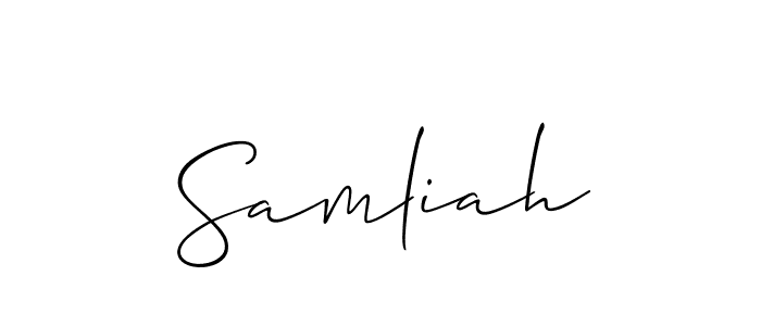 The best way (Allison_Script) to make a short signature is to pick only two or three words in your name. The name Samliah include a total of six letters. For converting this name. Samliah signature style 2 images and pictures png