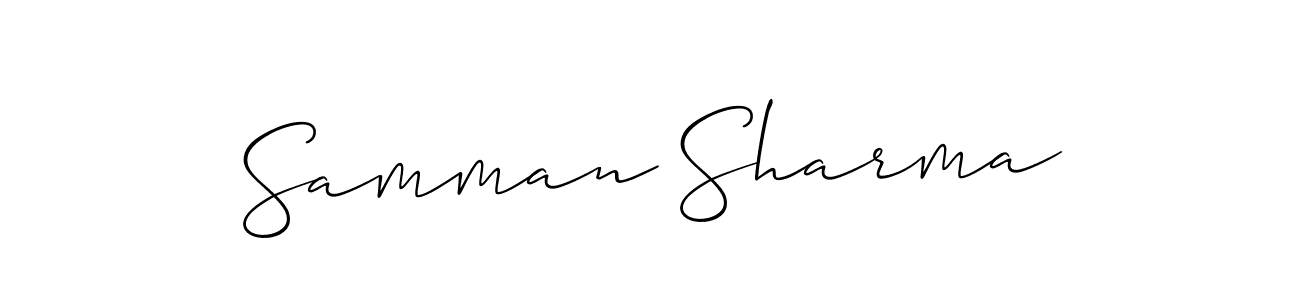 Make a short Samman Sharma signature style. Manage your documents anywhere anytime using Allison_Script. Create and add eSignatures, submit forms, share and send files easily. Samman Sharma signature style 2 images and pictures png