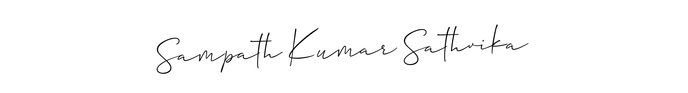 The best way (Allison_Script) to make a short signature is to pick only two or three words in your name. The name Sampath Kumar Sathvika include a total of six letters. For converting this name. Sampath Kumar Sathvika signature style 2 images and pictures png