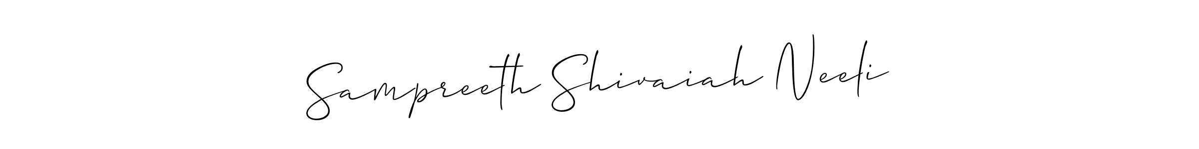 You should practise on your own different ways (Allison_Script) to write your name (Sampreeth Shivaiah Neeli) in signature. don't let someone else do it for you. Sampreeth Shivaiah Neeli signature style 2 images and pictures png