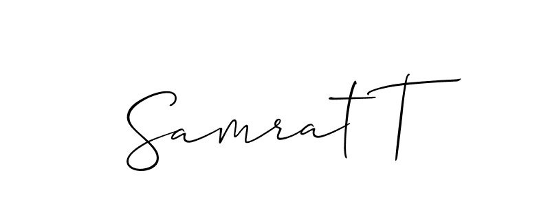 The best way (Allison_Script) to make a short signature is to pick only two or three words in your name. The name Samrat T include a total of six letters. For converting this name. Samrat T signature style 2 images and pictures png