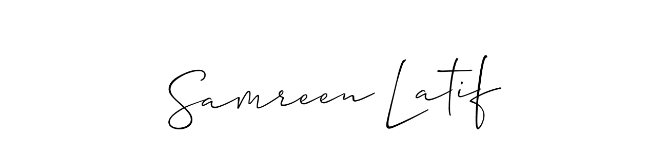 Make a short Samreen Latif signature style. Manage your documents anywhere anytime using Allison_Script. Create and add eSignatures, submit forms, share and send files easily. Samreen Latif signature style 2 images and pictures png