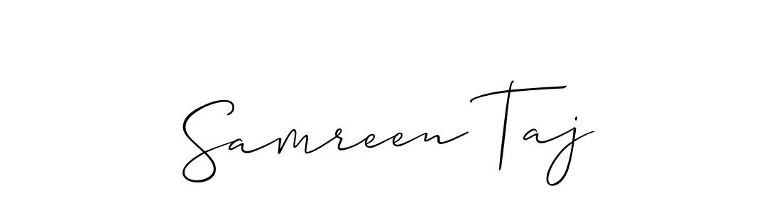 It looks lik you need a new signature style for name Samreen Taj. Design unique handwritten (Allison_Script) signature with our free signature maker in just a few clicks. Samreen Taj signature style 2 images and pictures png
