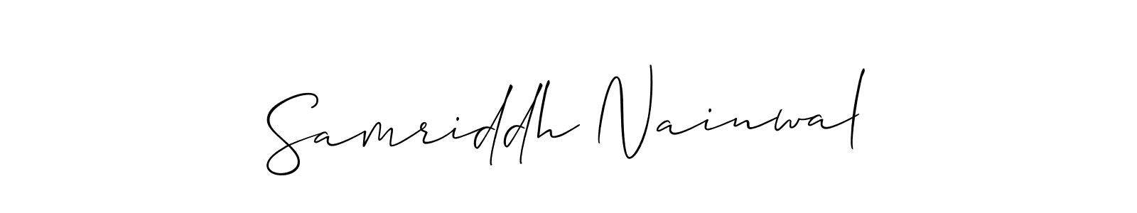 The best way (Allison_Script) to make a short signature is to pick only two or three words in your name. The name Samriddh Nainwal include a total of six letters. For converting this name. Samriddh Nainwal signature style 2 images and pictures png