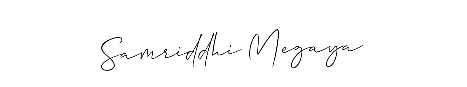 The best way (Allison_Script) to make a short signature is to pick only two or three words in your name. The name Samriddhi Megaya include a total of six letters. For converting this name. Samriddhi Megaya signature style 2 images and pictures png