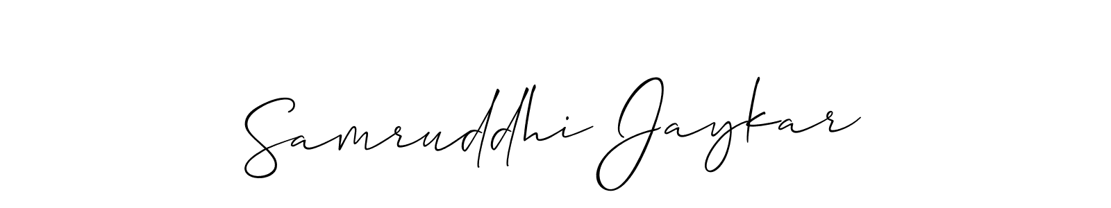 The best way (Allison_Script) to make a short signature is to pick only two or three words in your name. The name Samruddhi Jaykar include a total of six letters. For converting this name. Samruddhi Jaykar signature style 2 images and pictures png