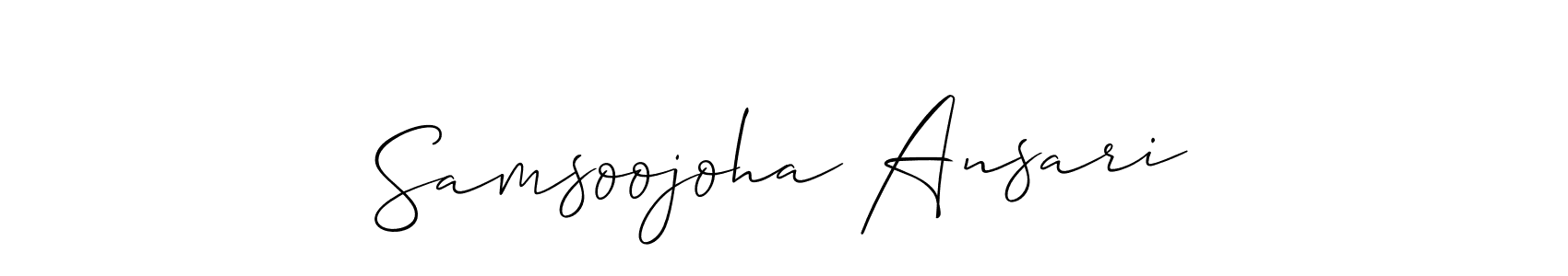 You should practise on your own different ways (Allison_Script) to write your name (Samsoojoha Ansari) in signature. don't let someone else do it for you. Samsoojoha Ansari signature style 2 images and pictures png