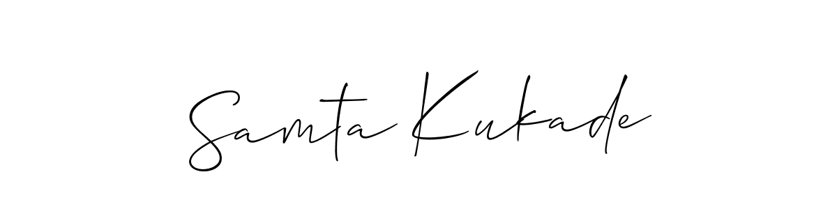 The best way (Allison_Script) to make a short signature is to pick only two or three words in your name. The name Samta Kukade include a total of six letters. For converting this name. Samta Kukade signature style 2 images and pictures png