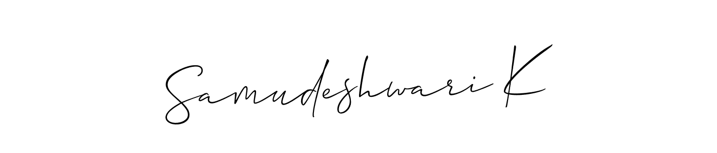 Use a signature maker to create a handwritten signature online. With this signature software, you can design (Allison_Script) your own signature for name Samudeshwari K. Samudeshwari K signature style 2 images and pictures png