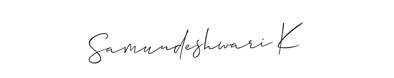 Also we have Samundeshwari K name is the best signature style. Create professional handwritten signature collection using Allison_Script autograph style. Samundeshwari K signature style 2 images and pictures png