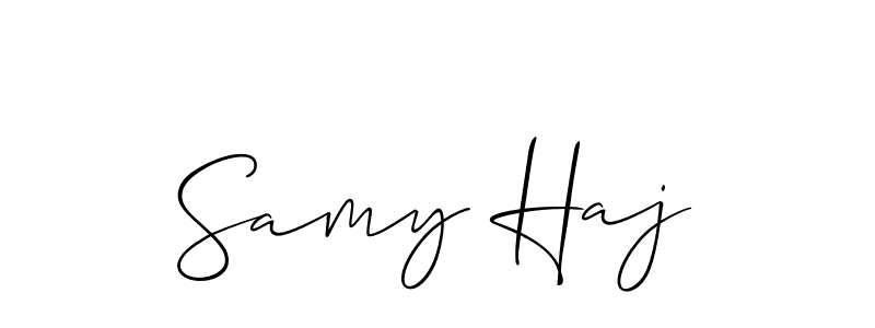 The best way (Allison_Script) to make a short signature is to pick only two or three words in your name. The name Samy Haj include a total of six letters. For converting this name. Samy Haj signature style 2 images and pictures png