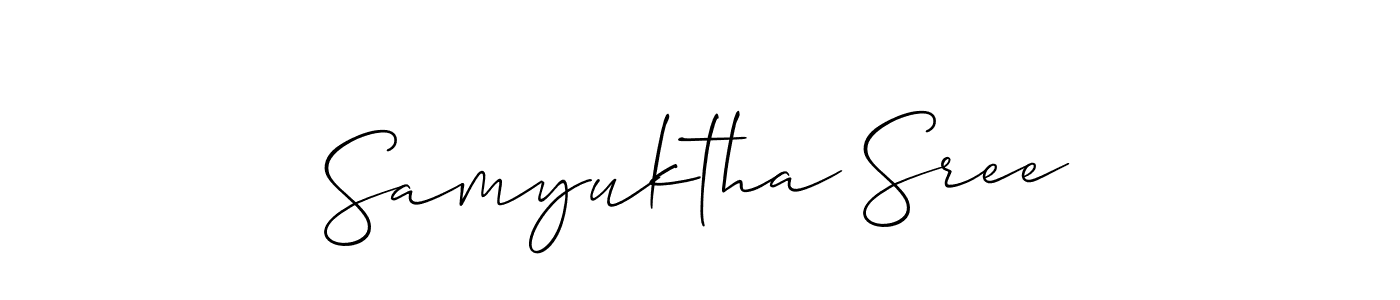 Also You can easily find your signature by using the search form. We will create Samyuktha Sree name handwritten signature images for you free of cost using Allison_Script sign style. Samyuktha Sree signature style 2 images and pictures png