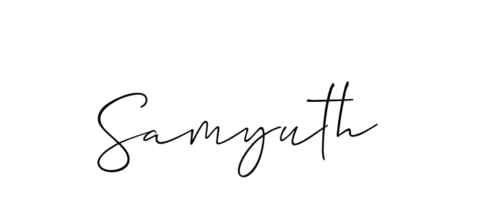 Use a signature maker to create a handwritten signature online. With this signature software, you can design (Allison_Script) your own signature for name Samyuth. Samyuth signature style 2 images and pictures png