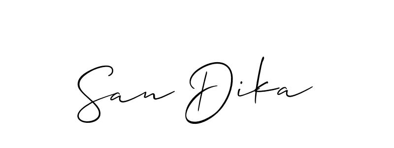 Also we have San Dika name is the best signature style. Create professional handwritten signature collection using Allison_Script autograph style. San Dika signature style 2 images and pictures png