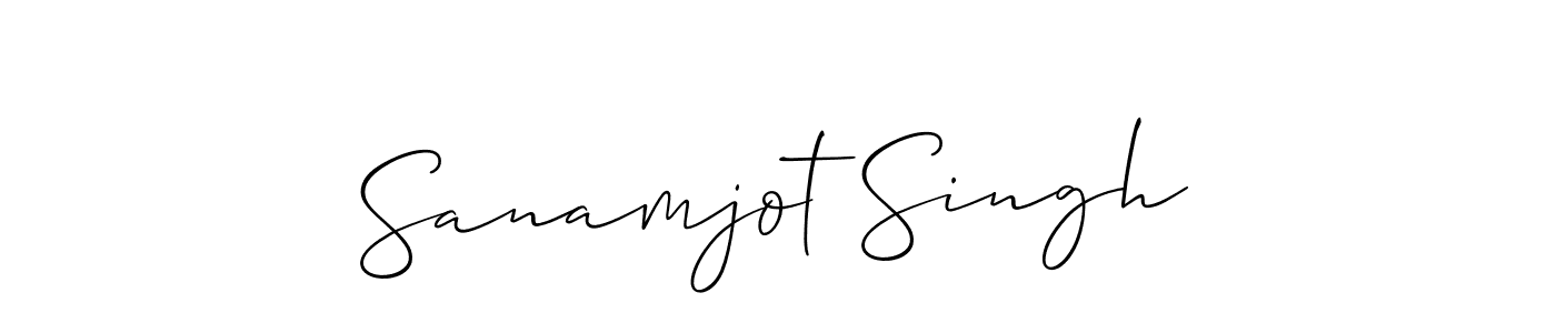 The best way (Allison_Script) to make a short signature is to pick only two or three words in your name. The name Sanamjot Singh include a total of six letters. For converting this name. Sanamjot Singh signature style 2 images and pictures png