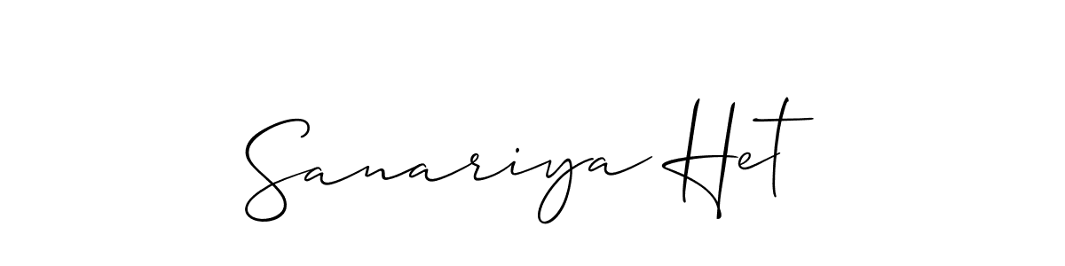 The best way (Allison_Script) to make a short signature is to pick only two or three words in your name. The name Sanariya Het include a total of six letters. For converting this name. Sanariya Het signature style 2 images and pictures png