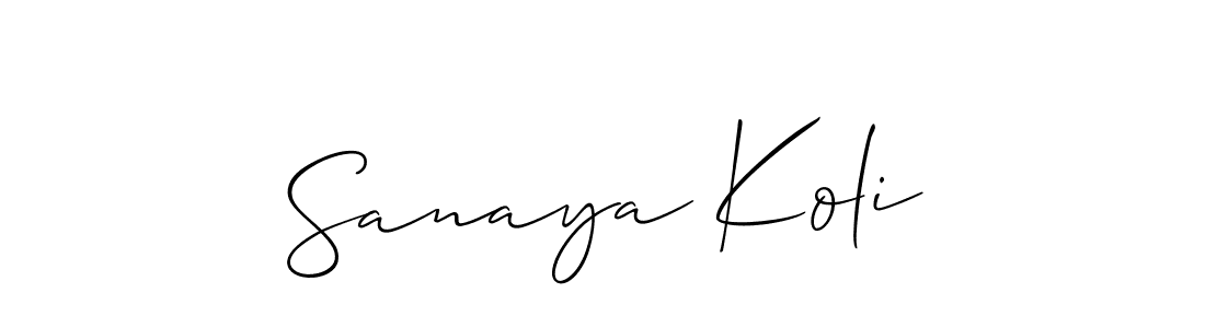 Make a beautiful signature design for name Sanaya Koli. With this signature (Allison_Script) style, you can create a handwritten signature for free. Sanaya Koli signature style 2 images and pictures png