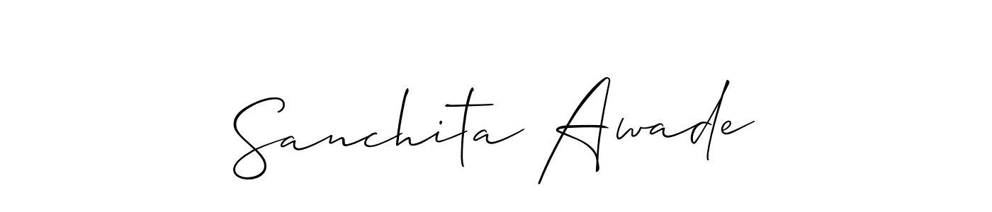 The best way (Allison_Script) to make a short signature is to pick only two or three words in your name. The name Sanchita Awade include a total of six letters. For converting this name. Sanchita Awade signature style 2 images and pictures png
