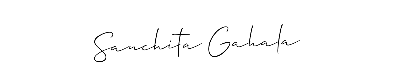 The best way (Allison_Script) to make a short signature is to pick only two or three words in your name. The name Sanchita Gahala include a total of six letters. For converting this name. Sanchita Gahala signature style 2 images and pictures png
