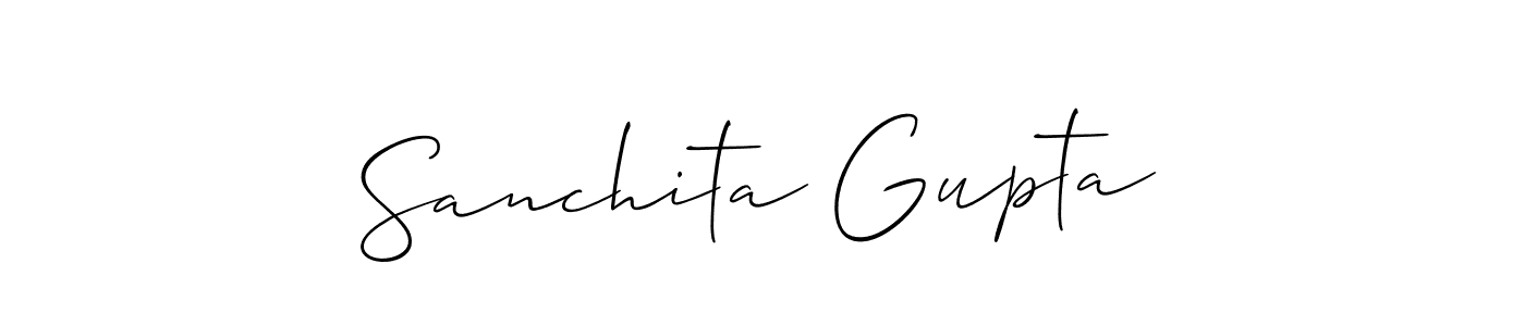 The best way (Allison_Script) to make a short signature is to pick only two or three words in your name. The name Sanchita Gupta include a total of six letters. For converting this name. Sanchita Gupta signature style 2 images and pictures png