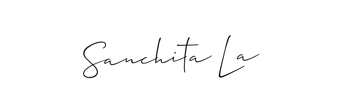 The best way (Allison_Script) to make a short signature is to pick only two or three words in your name. The name Sanchita La include a total of six letters. For converting this name. Sanchita La signature style 2 images and pictures png